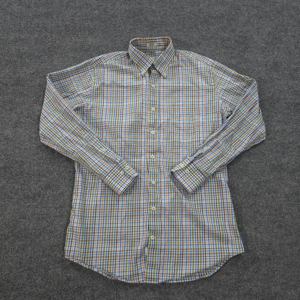 Peter Millar Shirt Mens Medium Blue‎ Gingham Performance Golf Golfing Dress